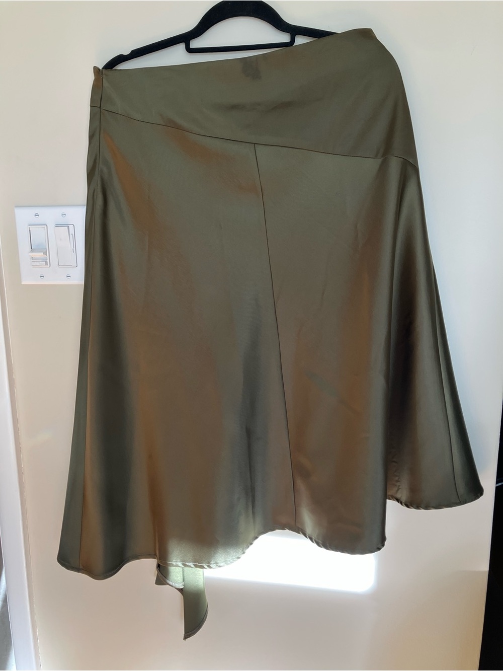 Olive Satin Asymmetrical Midi Skirt fairy boho festive party feminine y2k